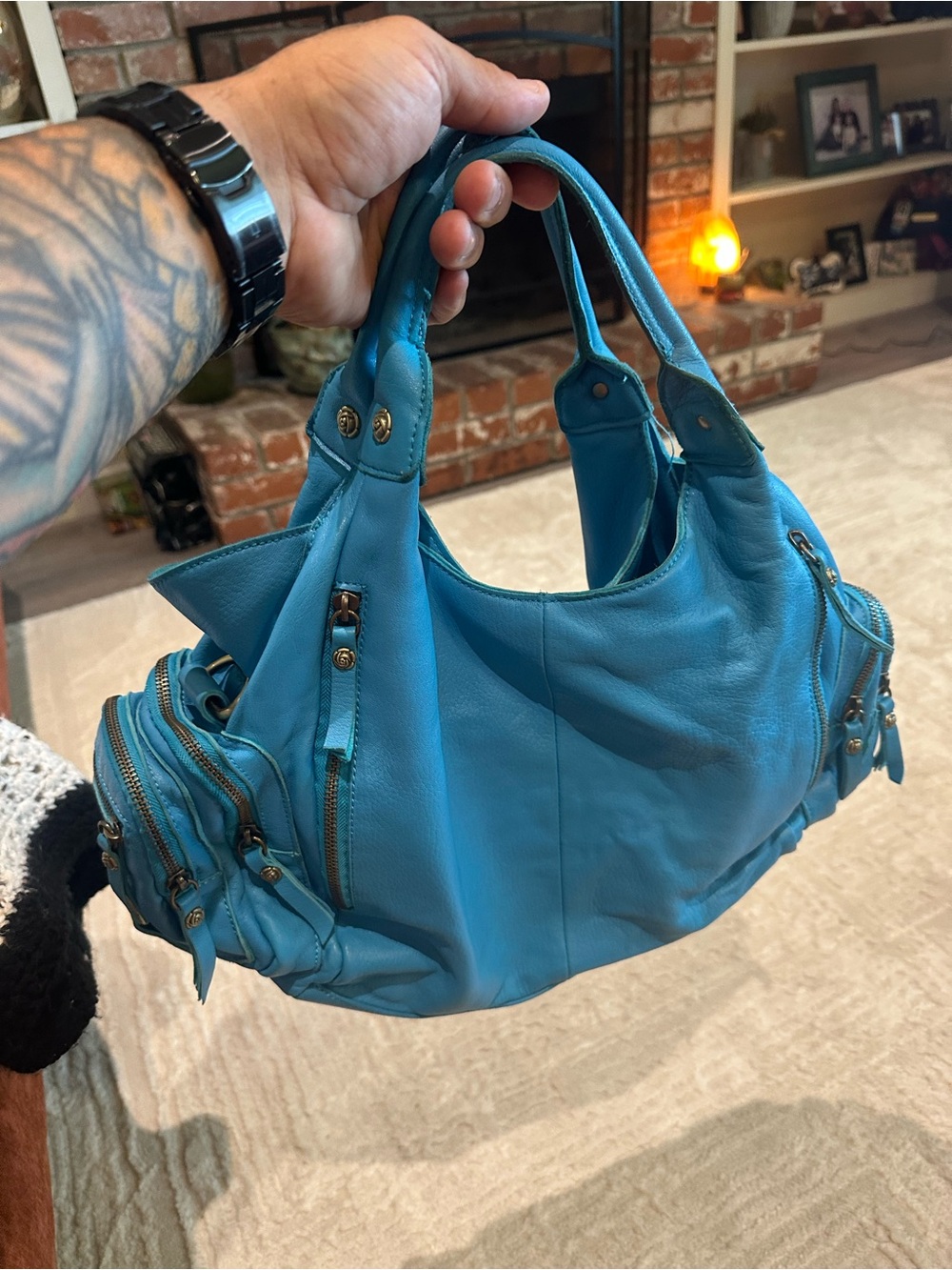Rough Roses Roxy Satchel/ Hobo Aqua Bag